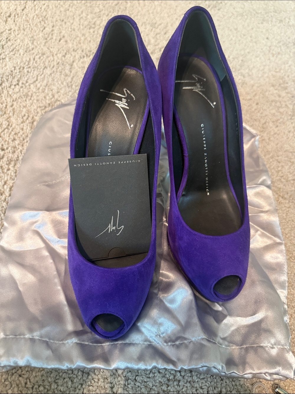Giuseppe Zanotti Purple Suede Peep-Toe Heels